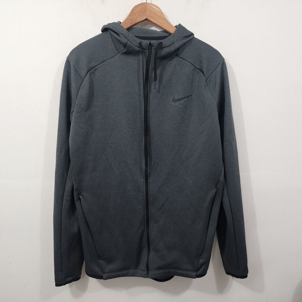Nike Therma-FIT Textured Fleece Full-Zip Hoodie NKAH6268 Gray Mens S Performance